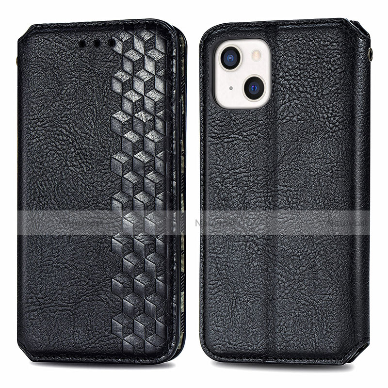 Leather Case Stands Fashionable Pattern Flip Cover H15 Holder for Apple iPhone 13 Mini Black