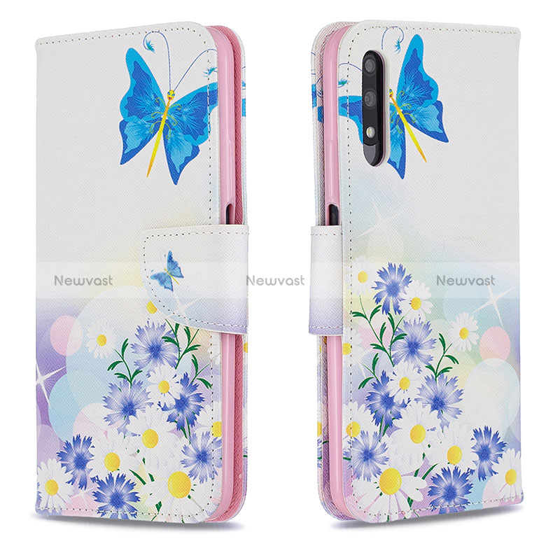 Leather Case Stands Fashionable Pattern Flip Cover Holder B01F for Huawei Honor 9X Blue