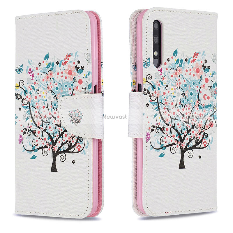 Leather Case Stands Fashionable Pattern Flip Cover Holder B01F for Huawei Honor 9X White