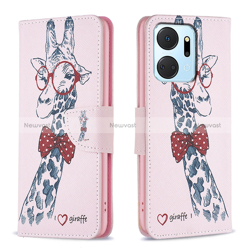 Leather Case Stands Fashionable Pattern Flip Cover Holder B01F for Huawei Honor X7a