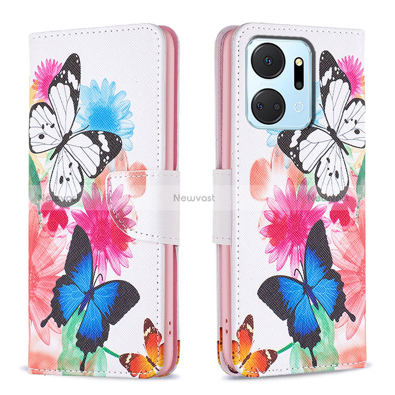Leather Case Stands Fashionable Pattern Flip Cover Holder B01F for Huawei Honor X7a Colorful