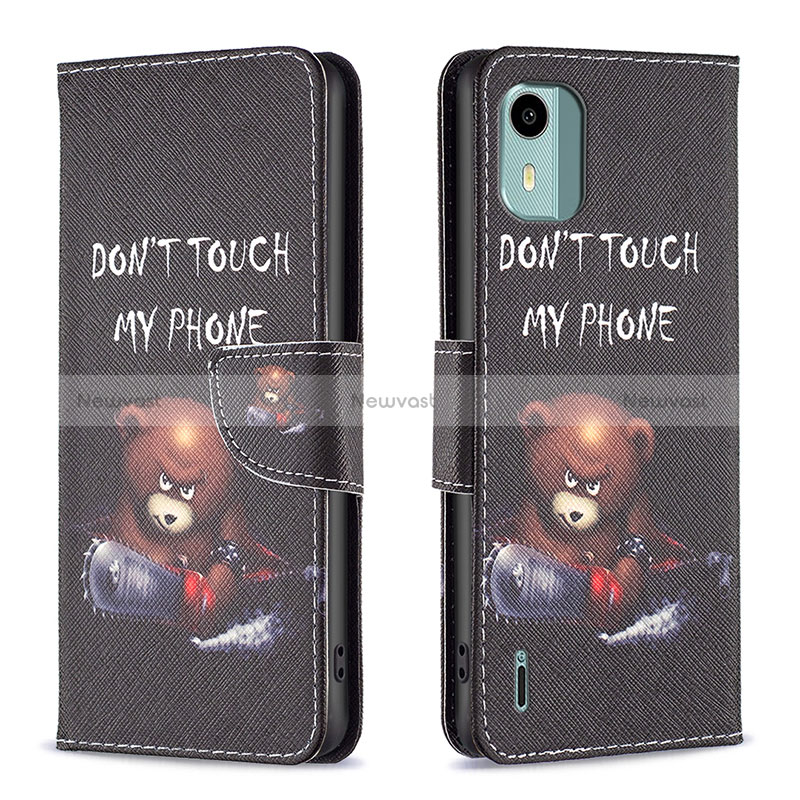 Leather Case Stands Fashionable Pattern Flip Cover Holder B01F for Nokia C12