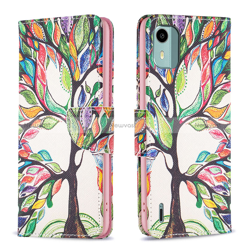Leather Case Stands Fashionable Pattern Flip Cover Holder B01F for Nokia C12