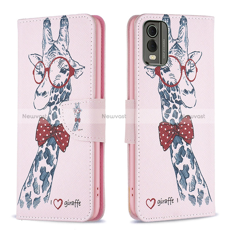 Leather Case Stands Fashionable Pattern Flip Cover Holder B01F for Nokia C210