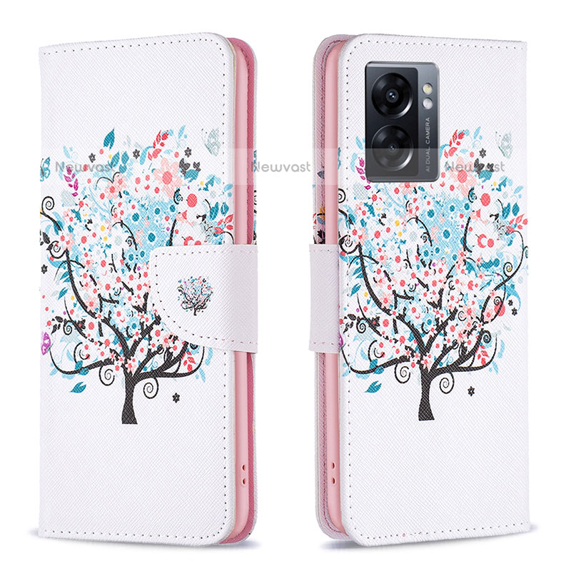 Leather Case Stands Fashionable Pattern Flip Cover Holder B01F for OnePlus Nord N300 5G White