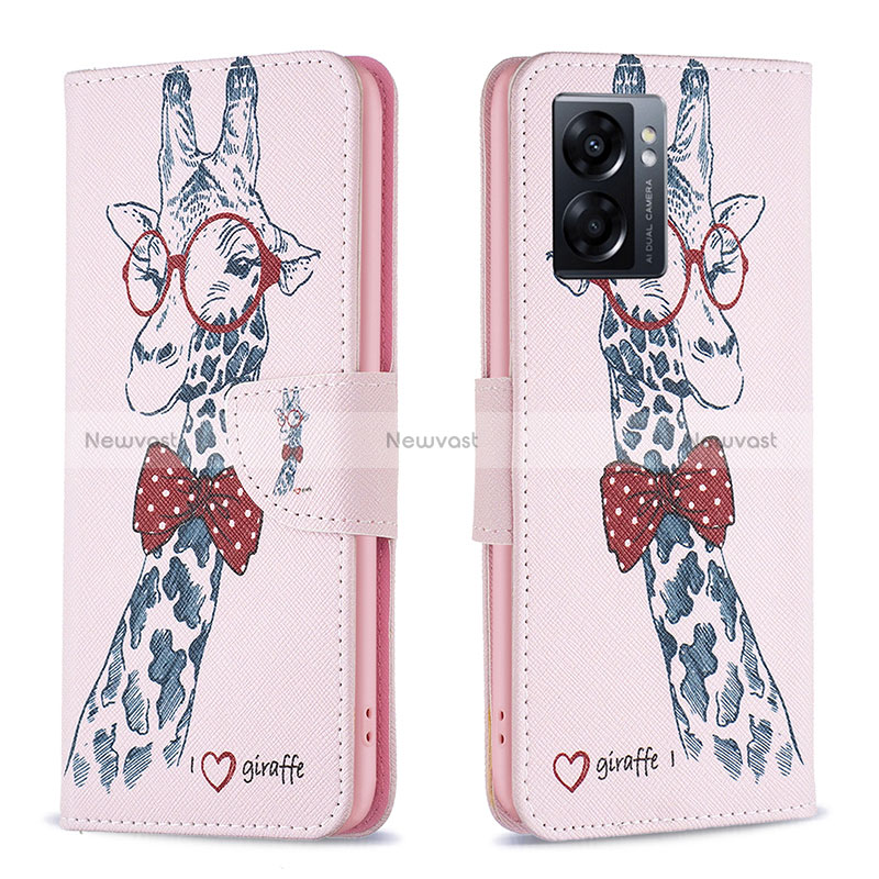 Leather Case Stands Fashionable Pattern Flip Cover Holder B01F for Oppo A56S 5G