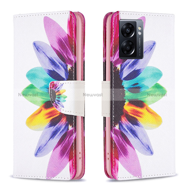 Leather Case Stands Fashionable Pattern Flip Cover Holder B01F for Oppo A56S 5G Mixed