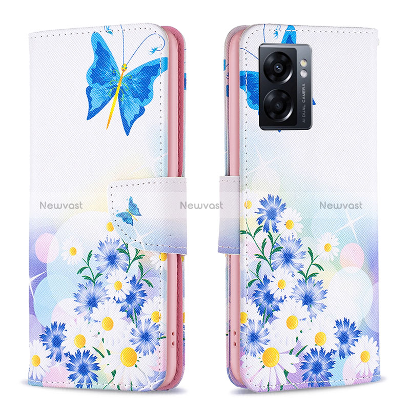Leather Case Stands Fashionable Pattern Flip Cover Holder B01F for Oppo A57 5G