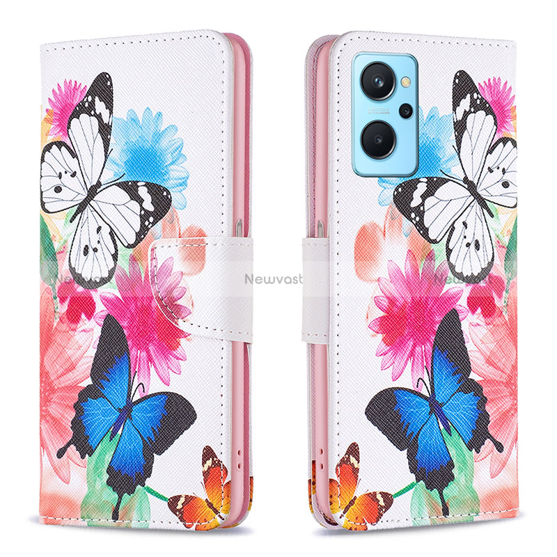 Leather Case Stands Fashionable Pattern Flip Cover Holder B01F for Oppo A96 4G Colorful