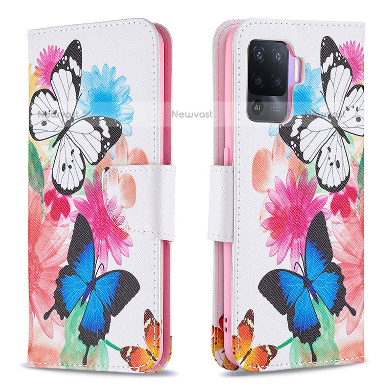 Leather Case Stands Fashionable Pattern Flip Cover Holder B01F for Oppo F19 Pro