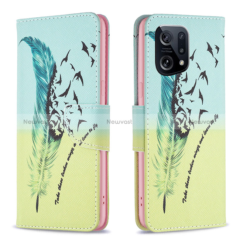 Leather Case Stands Fashionable Pattern Flip Cover Holder B01F for Oppo Find X5 5G