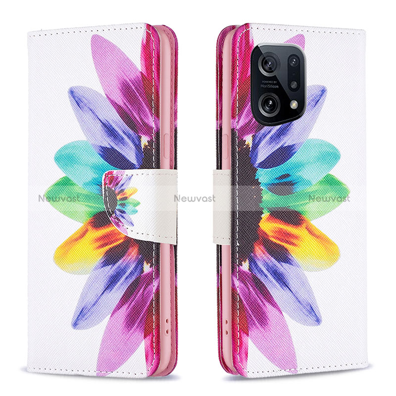 Leather Case Stands Fashionable Pattern Flip Cover Holder B01F for Oppo Find X5 5G Mixed