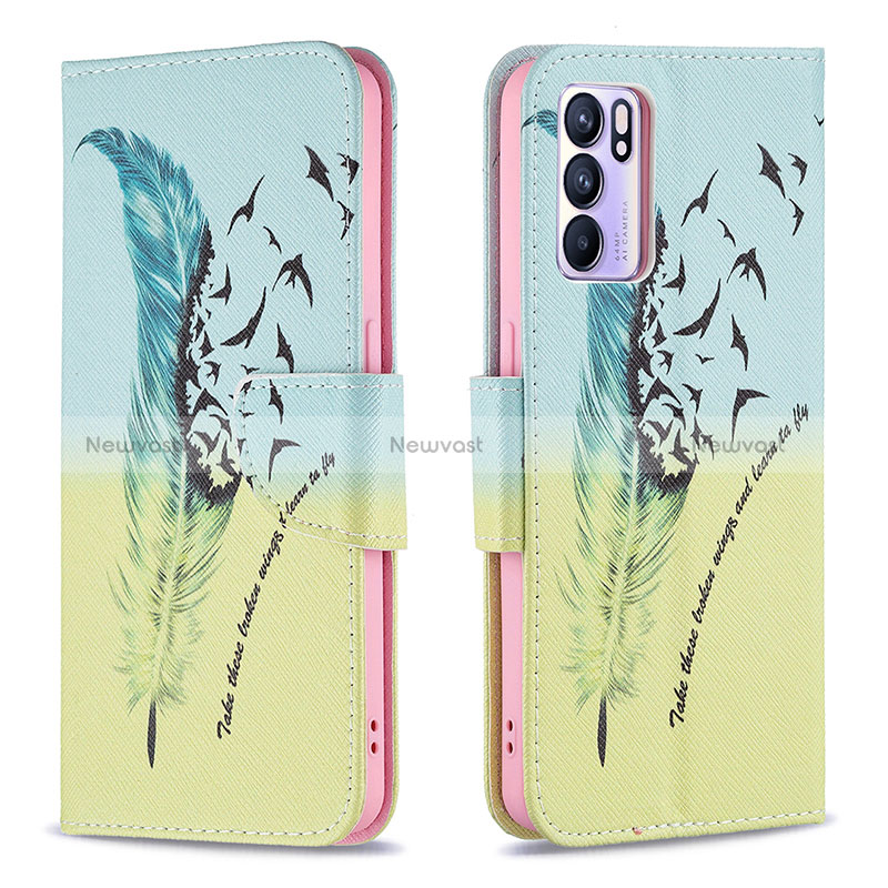 Leather Case Stands Fashionable Pattern Flip Cover Holder B01F for Oppo Reno6 5G