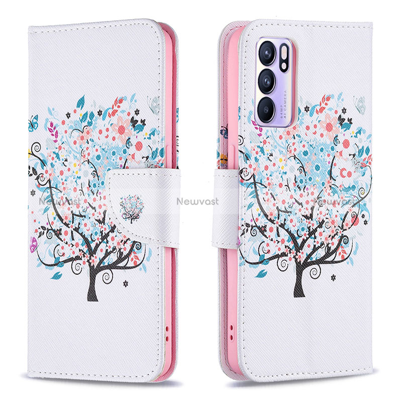 Leather Case Stands Fashionable Pattern Flip Cover Holder B01F for Oppo Reno6 5G