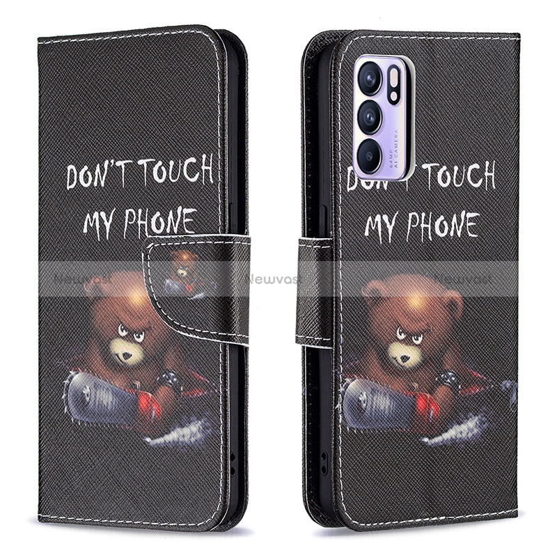 Leather Case Stands Fashionable Pattern Flip Cover Holder B01F for Oppo Reno6 5G Dark Gray