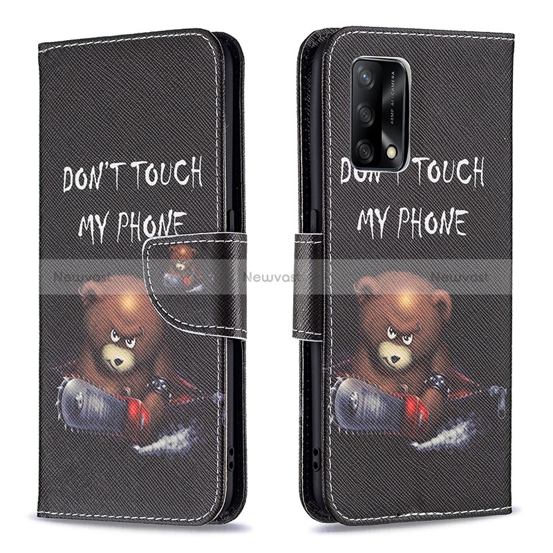 Leather Case Stands Fashionable Pattern Flip Cover Holder B01F for Oppo Reno6 Lite Dark Gray