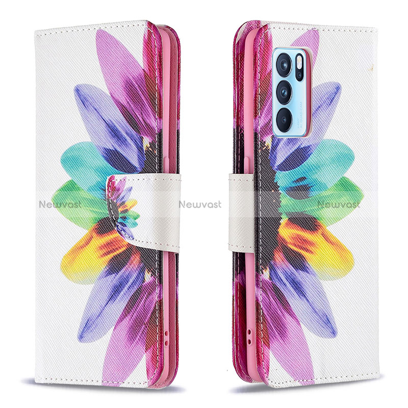 Leather Case Stands Fashionable Pattern Flip Cover Holder B01F for Oppo Reno6 Pro 5G India