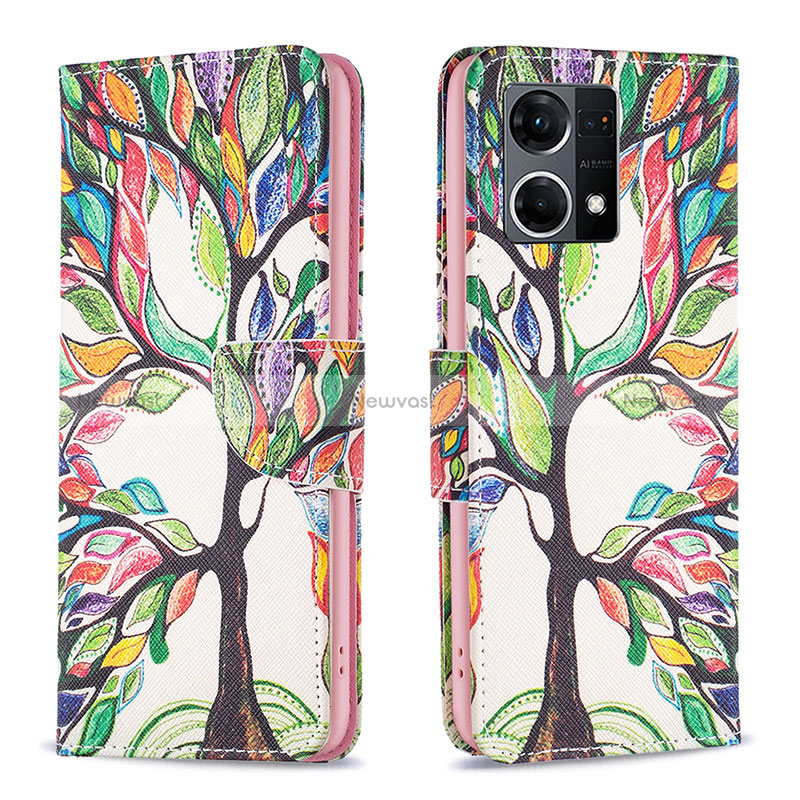 Leather Case Stands Fashionable Pattern Flip Cover Holder B01F for Oppo Reno7 4G