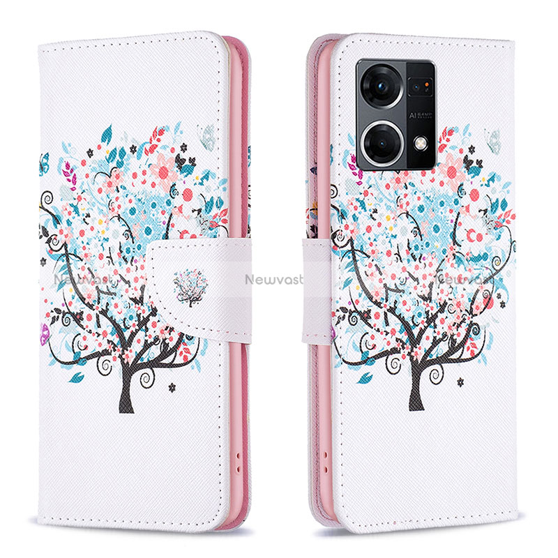 Leather Case Stands Fashionable Pattern Flip Cover Holder B01F for Oppo Reno7 4G