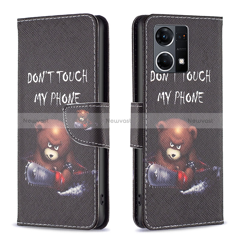 Leather Case Stands Fashionable Pattern Flip Cover Holder B01F for Oppo Reno7 4G Dark Gray