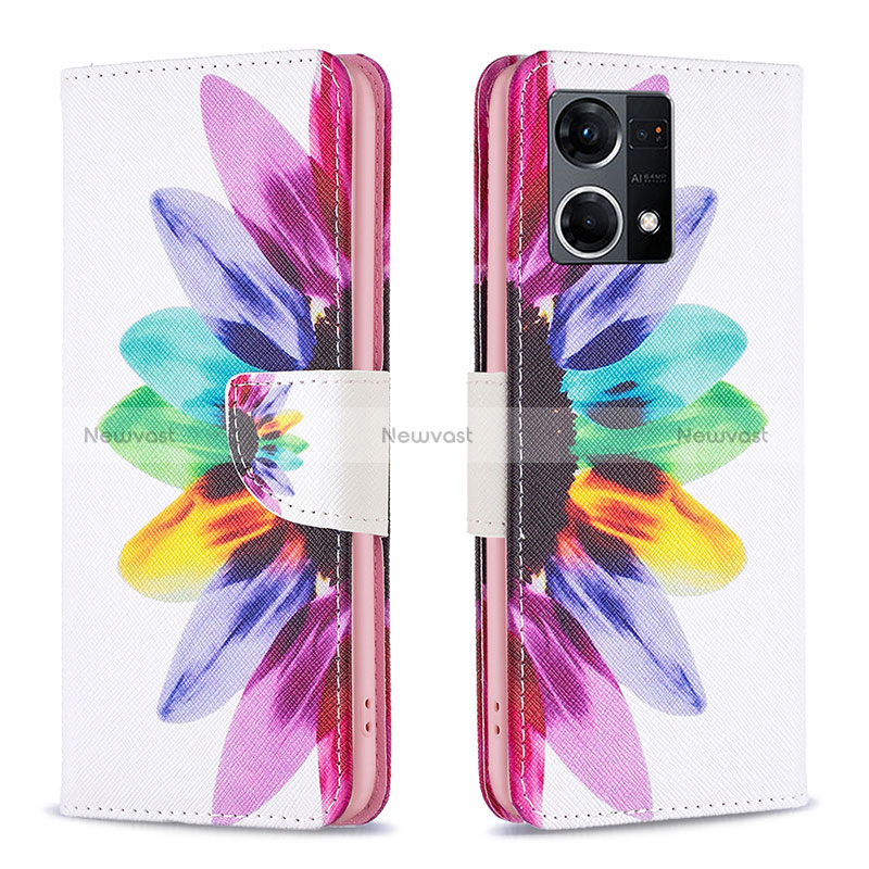 Leather Case Stands Fashionable Pattern Flip Cover Holder B01F for Oppo Reno7 4G Mixed
