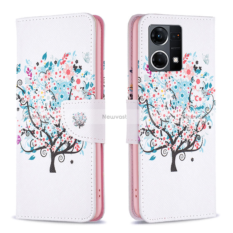 Leather Case Stands Fashionable Pattern Flip Cover Holder B01F for Oppo Reno7 4G White