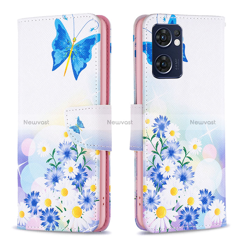 Leather Case Stands Fashionable Pattern Flip Cover Holder B01F for Oppo Reno7 5G