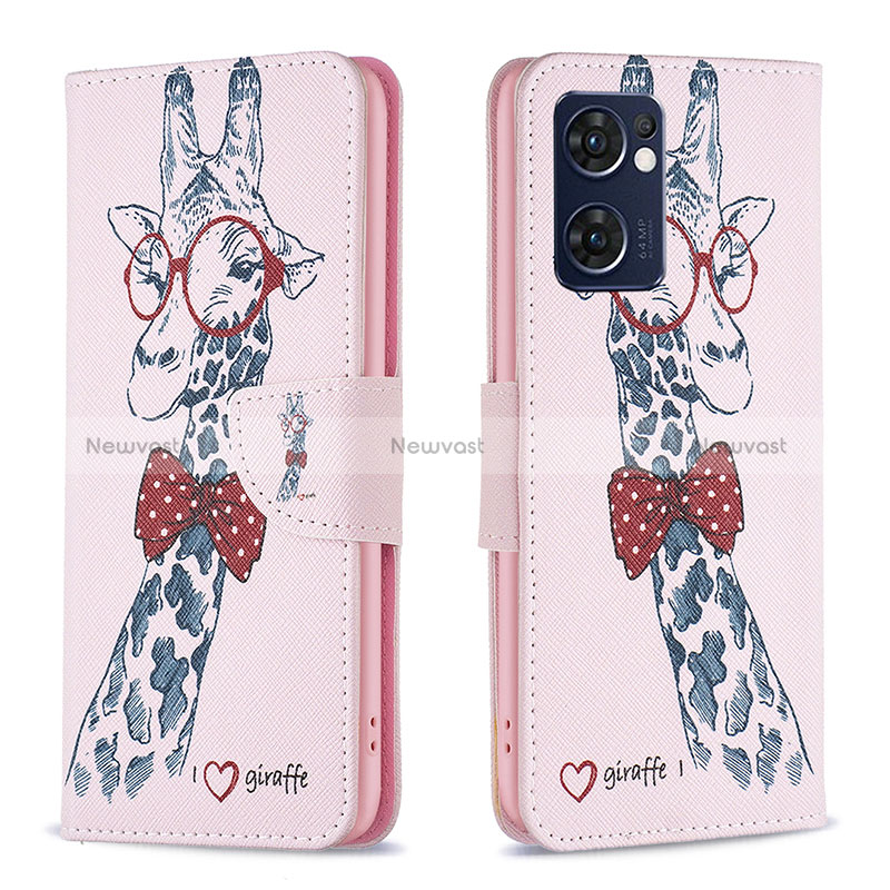 Leather Case Stands Fashionable Pattern Flip Cover Holder B01F for Oppo Reno7 5G