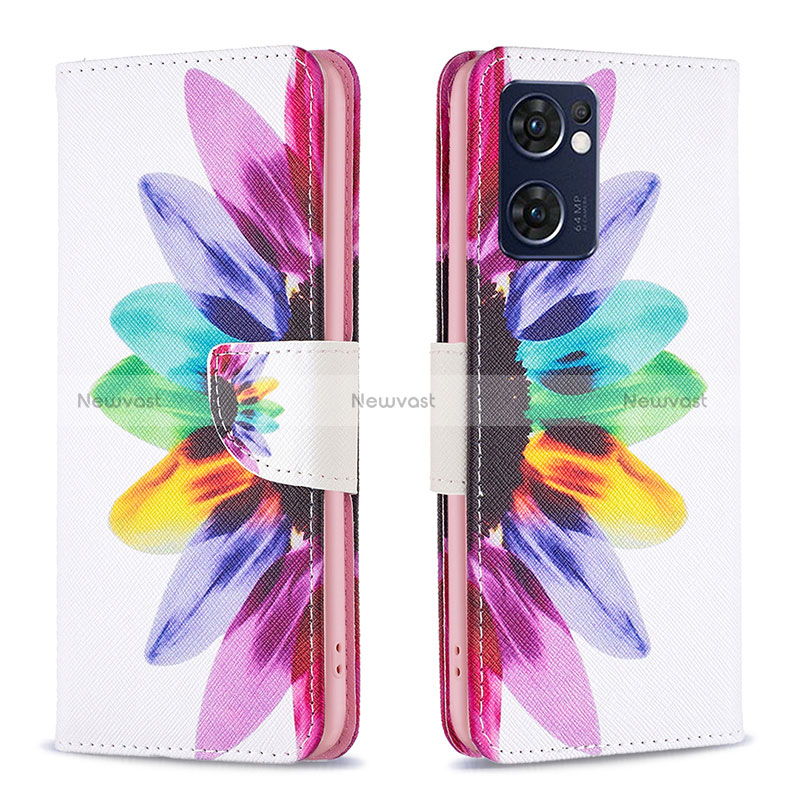 Leather Case Stands Fashionable Pattern Flip Cover Holder B01F for Oppo Reno7 5G Mixed