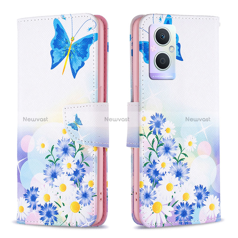 Leather Case Stands Fashionable Pattern Flip Cover Holder B01F for Oppo Reno7 Lite 5G Blue