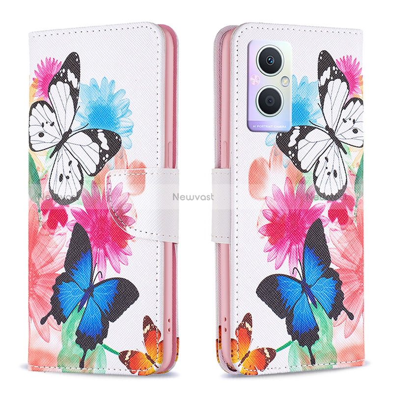 Leather Case Stands Fashionable Pattern Flip Cover Holder B01F for Oppo Reno7 Lite 5G Colorful