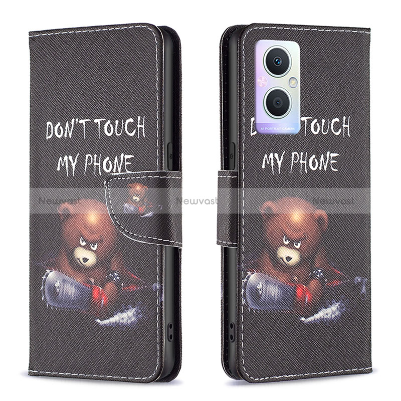 Leather Case Stands Fashionable Pattern Flip Cover Holder B01F for Oppo Reno7 Lite 5G Dark Gray