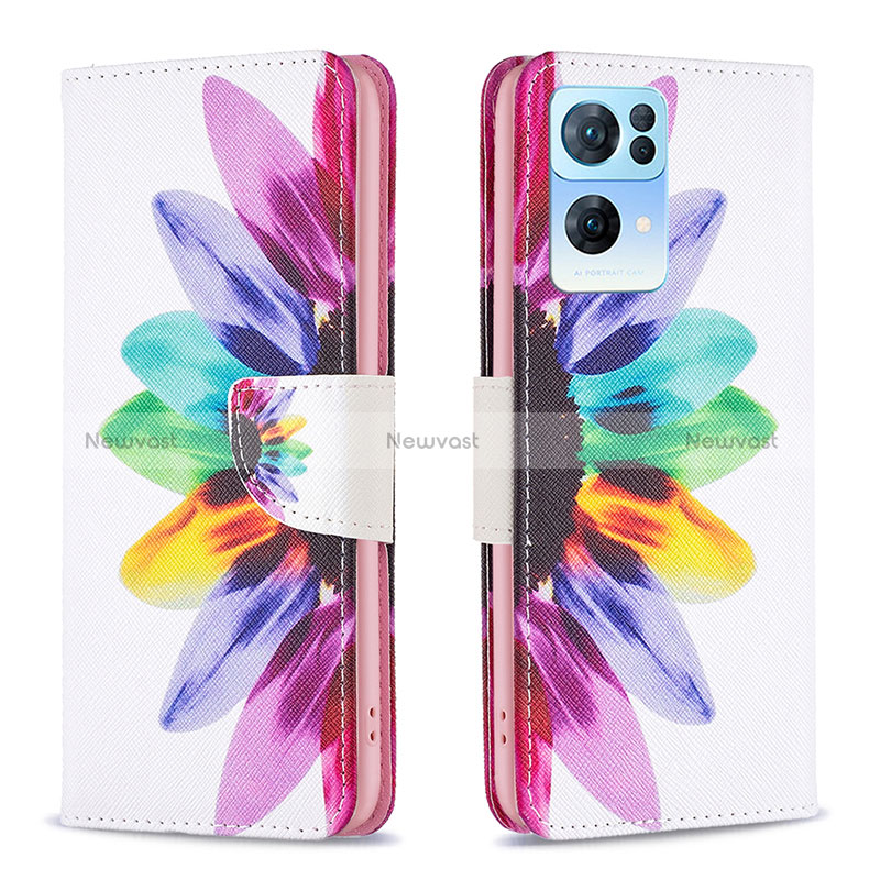 Leather Case Stands Fashionable Pattern Flip Cover Holder B01F for Oppo Reno7 Pro 5G