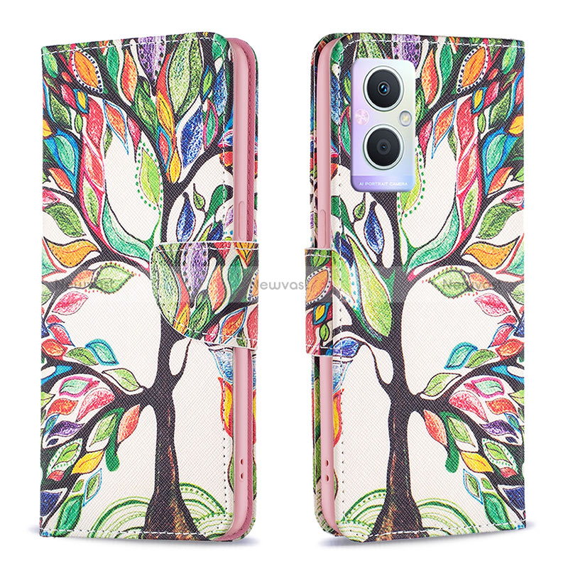 Leather Case Stands Fashionable Pattern Flip Cover Holder B01F for Oppo Reno7 Z 5G Green