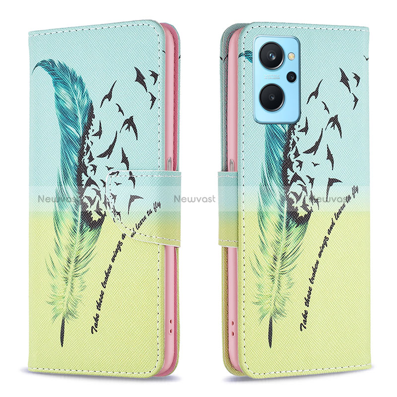 Leather Case Stands Fashionable Pattern Flip Cover Holder B01F for Realme 9i 4G