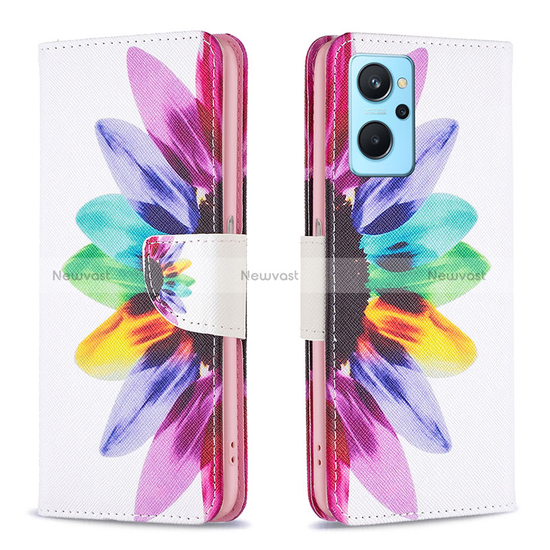 Leather Case Stands Fashionable Pattern Flip Cover Holder B01F for Realme 9i 4G Mixed