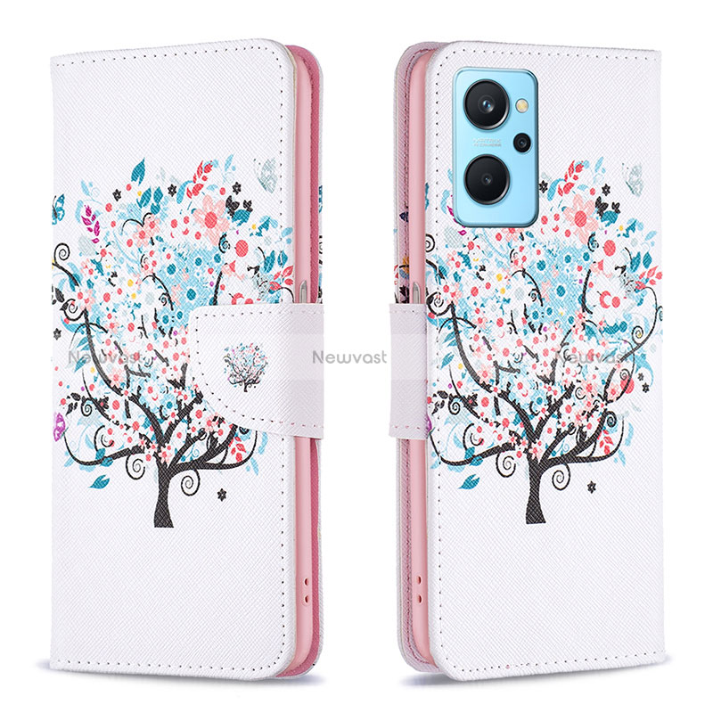 Leather Case Stands Fashionable Pattern Flip Cover Holder B01F for Realme 9i 4G White