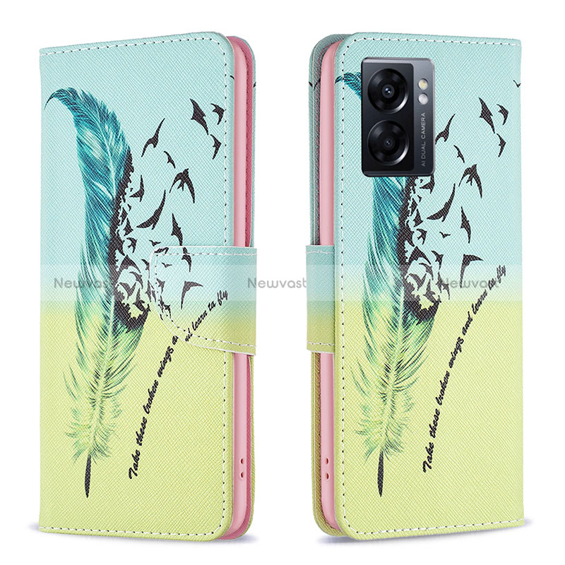 Leather Case Stands Fashionable Pattern Flip Cover Holder B01F for Realme V23 5G Matcha Green