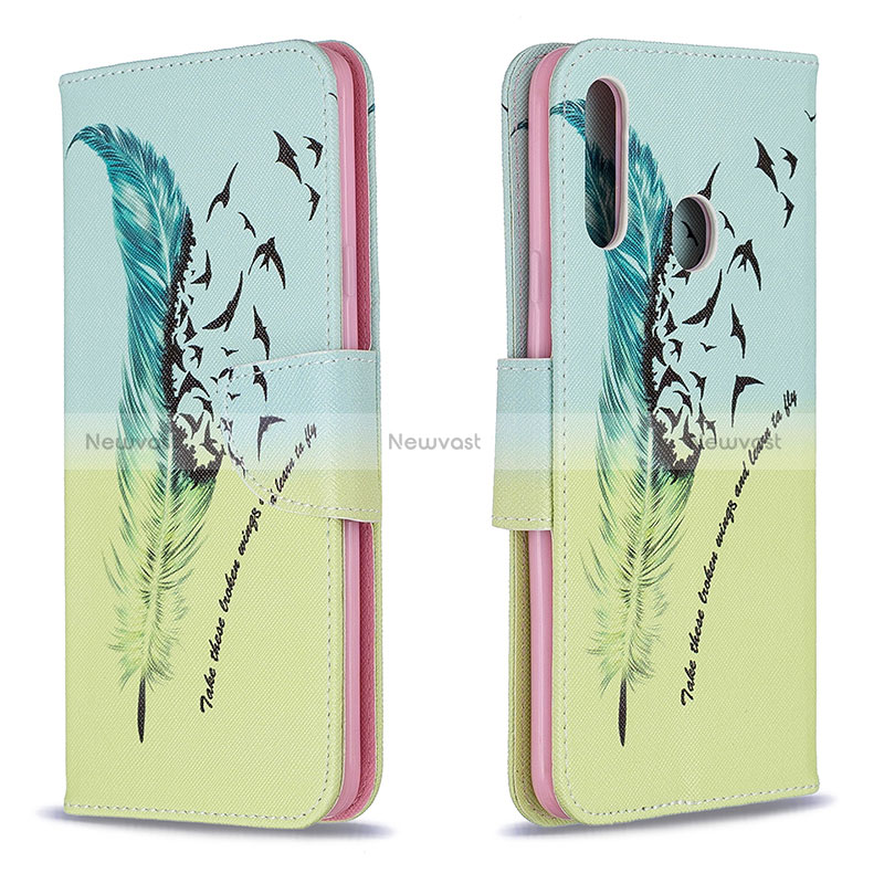 Leather Case Stands Fashionable Pattern Flip Cover Holder B01F for Samsung Galaxy A20s Matcha Green