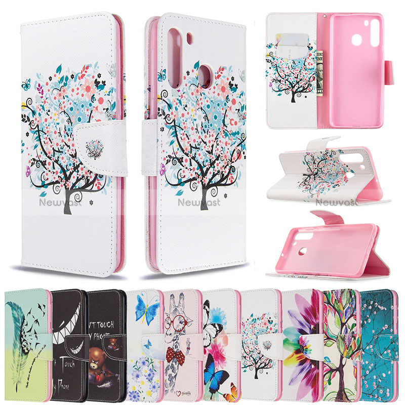 Leather Case Stands Fashionable Pattern Flip Cover Holder B01F for Samsung Galaxy A21