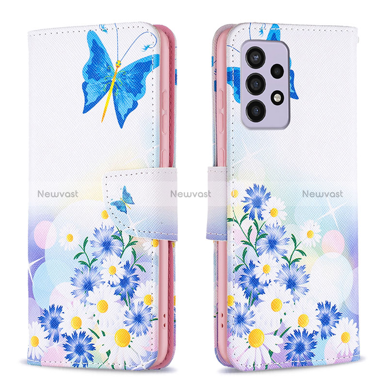 Leather Case Stands Fashionable Pattern Flip Cover Holder B01F for Samsung Galaxy A33 5G Blue
