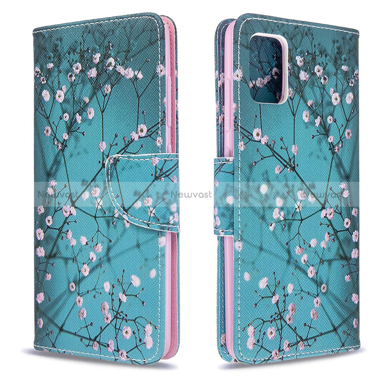 Leather Case Stands Fashionable Pattern Flip Cover Holder B01F for Samsung Galaxy A51 5G Cyan