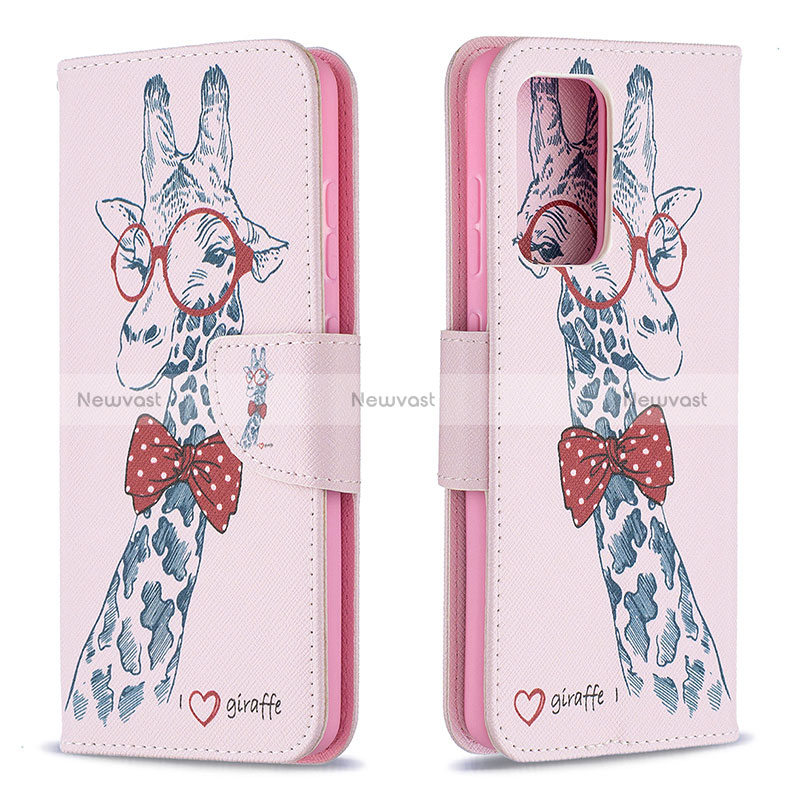 Leather Case Stands Fashionable Pattern Flip Cover Holder B01F for Samsung Galaxy A52 5G Pink