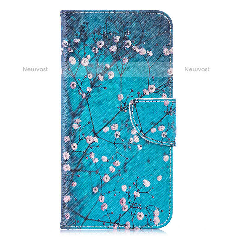 Leather Case Stands Fashionable Pattern Flip Cover Holder B01F for Samsung Galaxy M10 Cyan