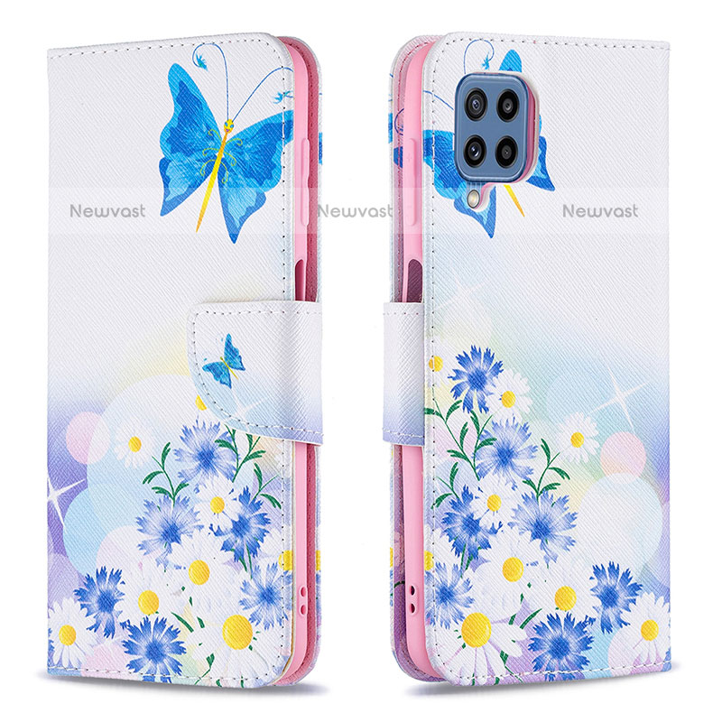 Leather Case Stands Fashionable Pattern Flip Cover Holder B01F for Samsung Galaxy M32 4G