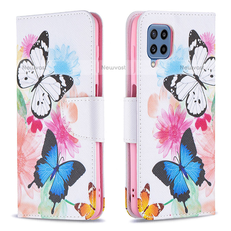 Leather Case Stands Fashionable Pattern Flip Cover Holder B01F for Samsung Galaxy M32 4G Colorful