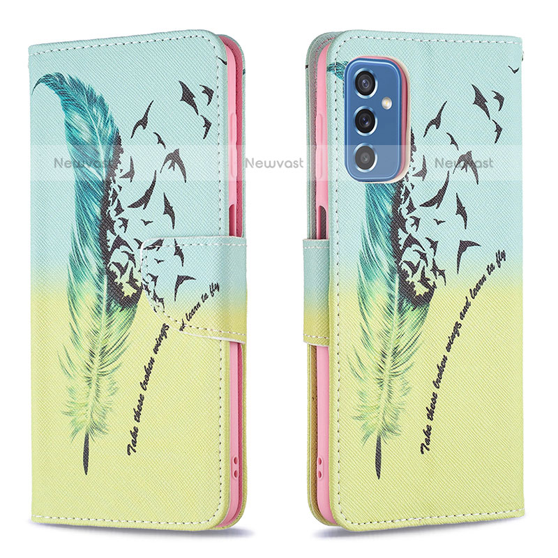 Leather Case Stands Fashionable Pattern Flip Cover Holder B01F for Samsung Galaxy M52 5G Matcha Green
