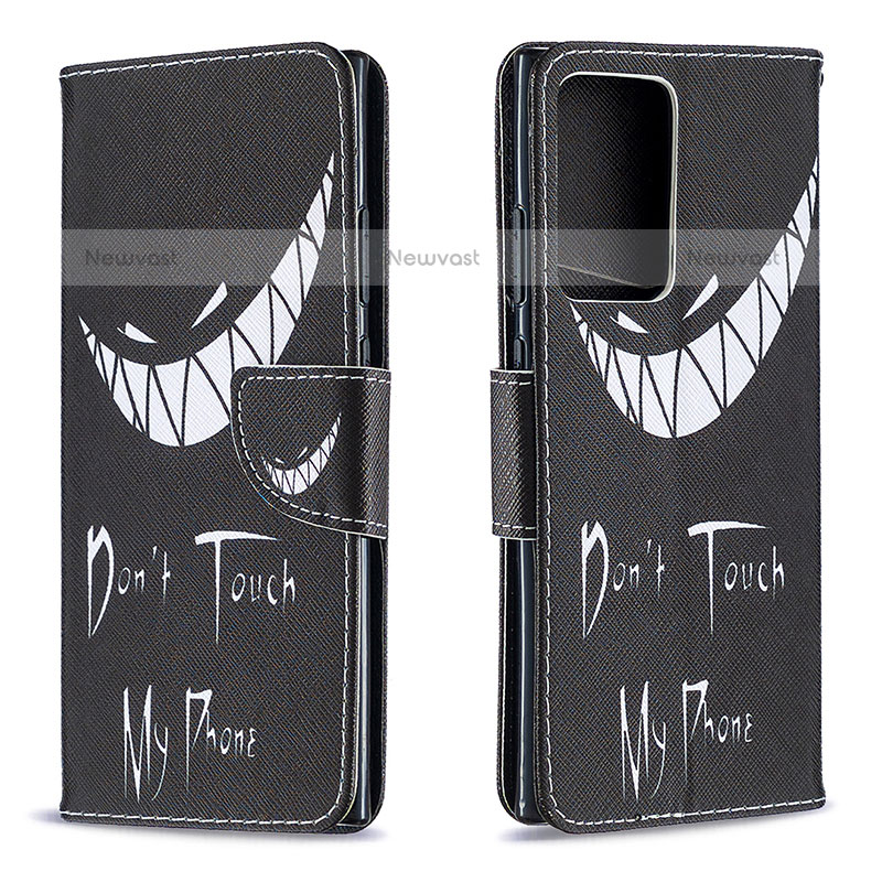 Leather Case Stands Fashionable Pattern Flip Cover Holder B01F for Samsung Galaxy Note 20 Ultra 5G Black
