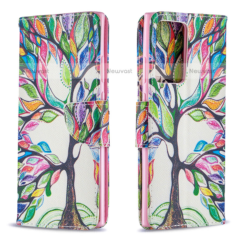 Leather Case Stands Fashionable Pattern Flip Cover Holder B01F for Samsung Galaxy Note 20 Ultra 5G Green