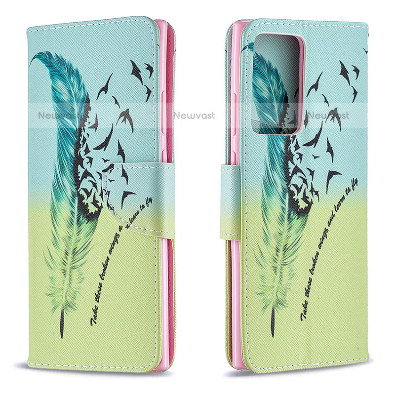 Leather Case Stands Fashionable Pattern Flip Cover Holder B01F for Samsung Galaxy Note 20 Ultra 5G Matcha Green